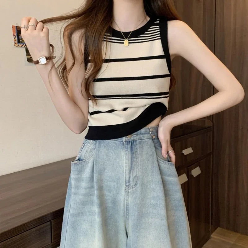 Knitted Striped Off-Shoulder Top — Versatile Summer