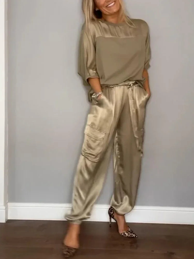 Smooth Street Set – Satin Shirt & Flowy Pants