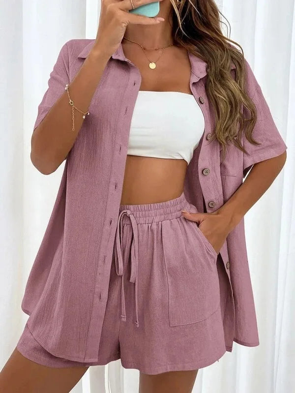 Mono Shirt Set – Solid Button Shirt & Relax Shorts
