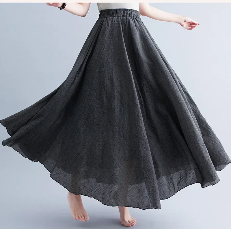 Cotton Linen Maxi Skirt — Casual Harajuku Style