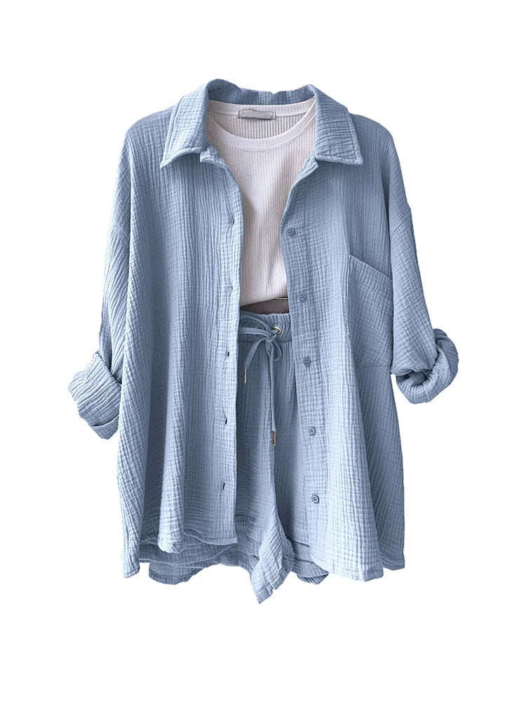 Button Muslin Shirt & Shorts Co-ord