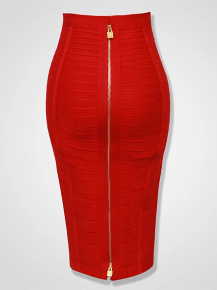 Solid Color Zipper Bandage Skirt — Bodycon Pencil Style