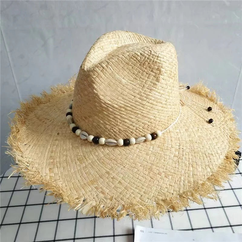 Natural Raffia Wide Brim Hat | Handwoven Straw – Travel & Beach Sun Protection