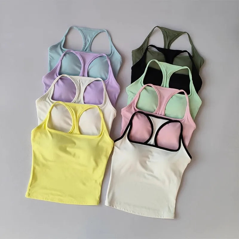 Cross-Back Training Bra — One-Piece Cup Sports Vest for Active Women