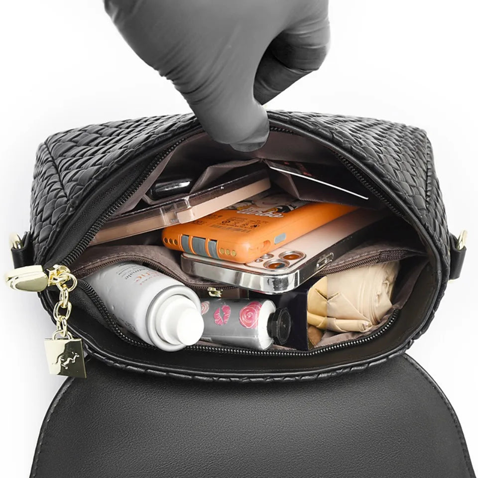 Knitted PU Leather Messenger | Designer Handbag Tote