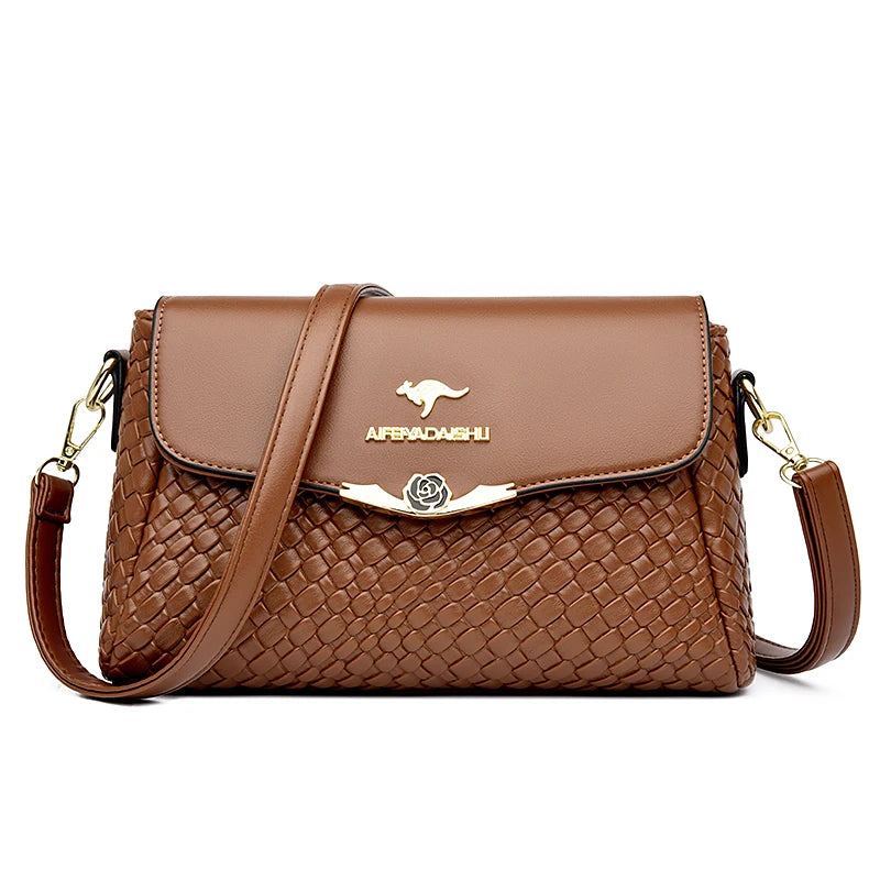 Knitted PU Leather Messenger | Designer Handbag Tote