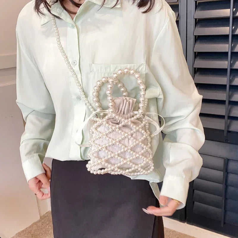 Pearl Mini Tote Bag | Woven Bucket Crossbody Purse