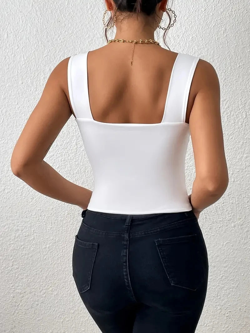 Square Neck Crop Top — Off Shoulder Backless Tank
