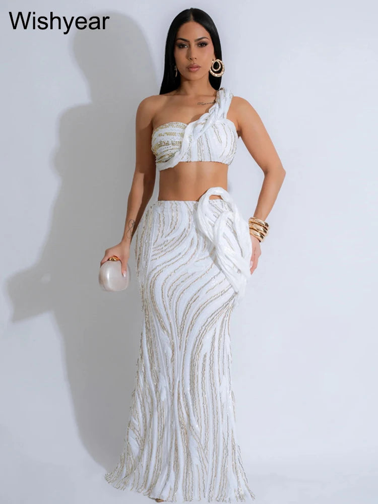 One-Shoulder Top & Sequin Fishtail Skirt