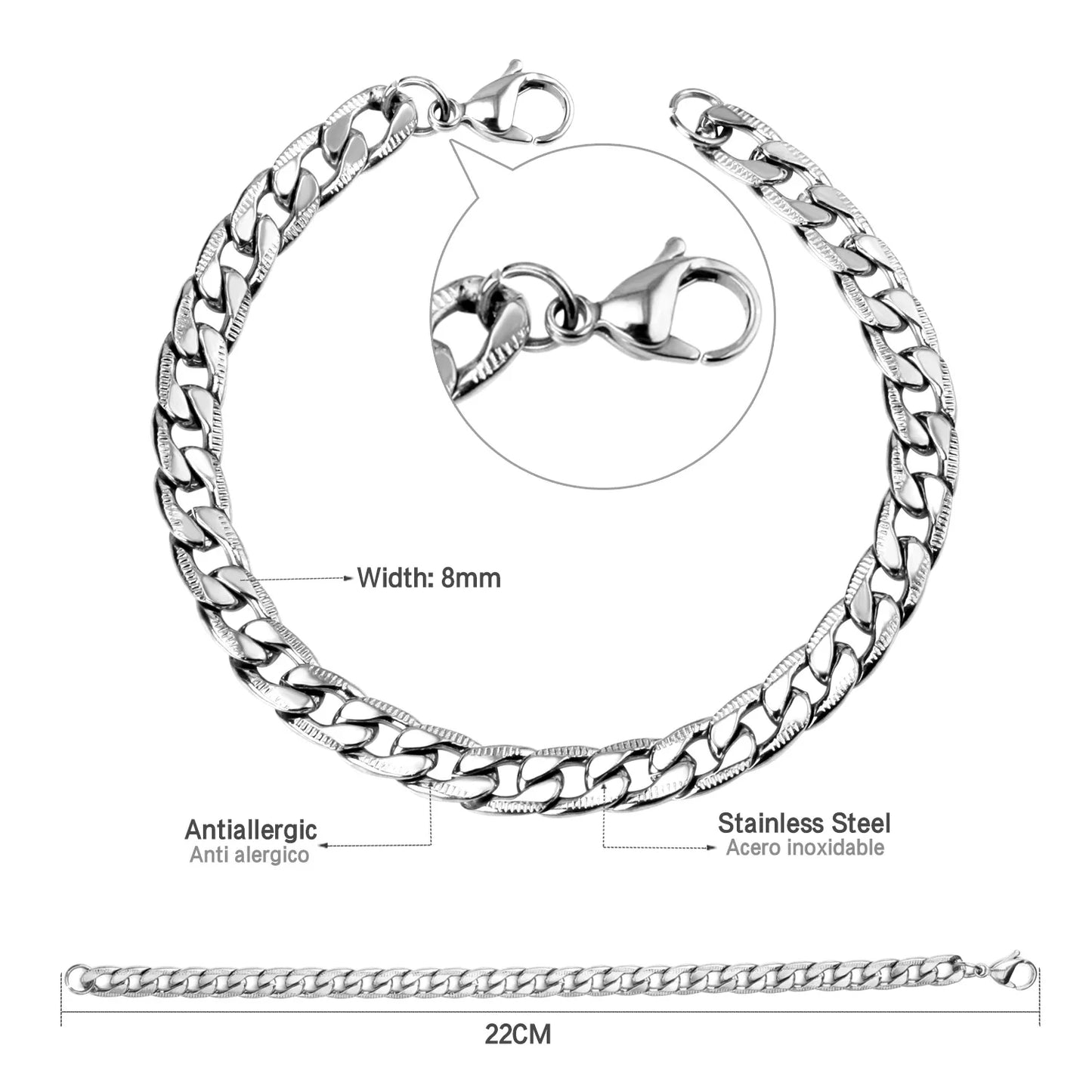 Cuban Chain Bracelet – Stainless Steel, Gold-Tone, Punk Style Jewelry for Men & Women