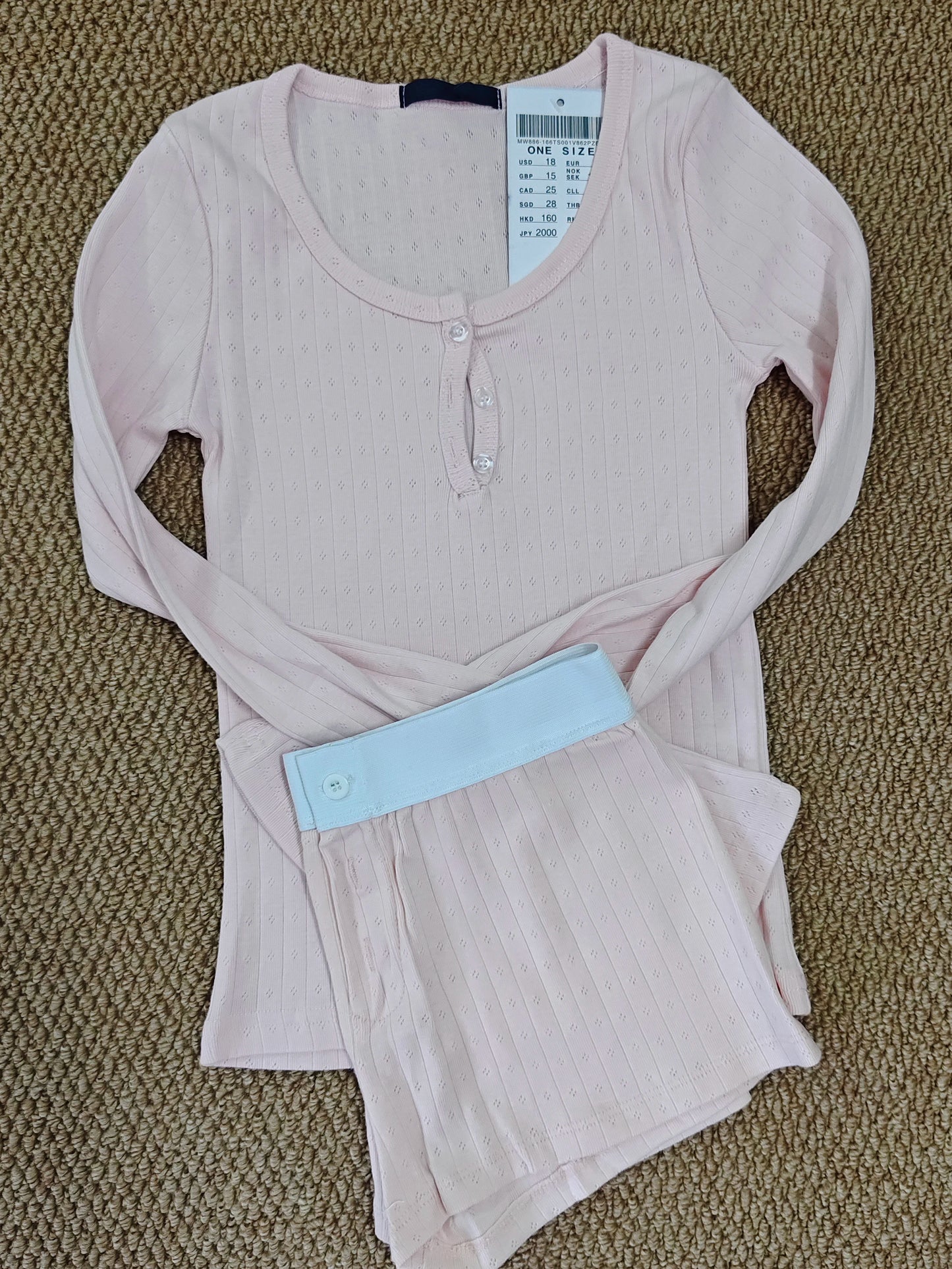 Eyelet Button Long Sleeve T-shirt & Shorts Set – Cotton Pajama