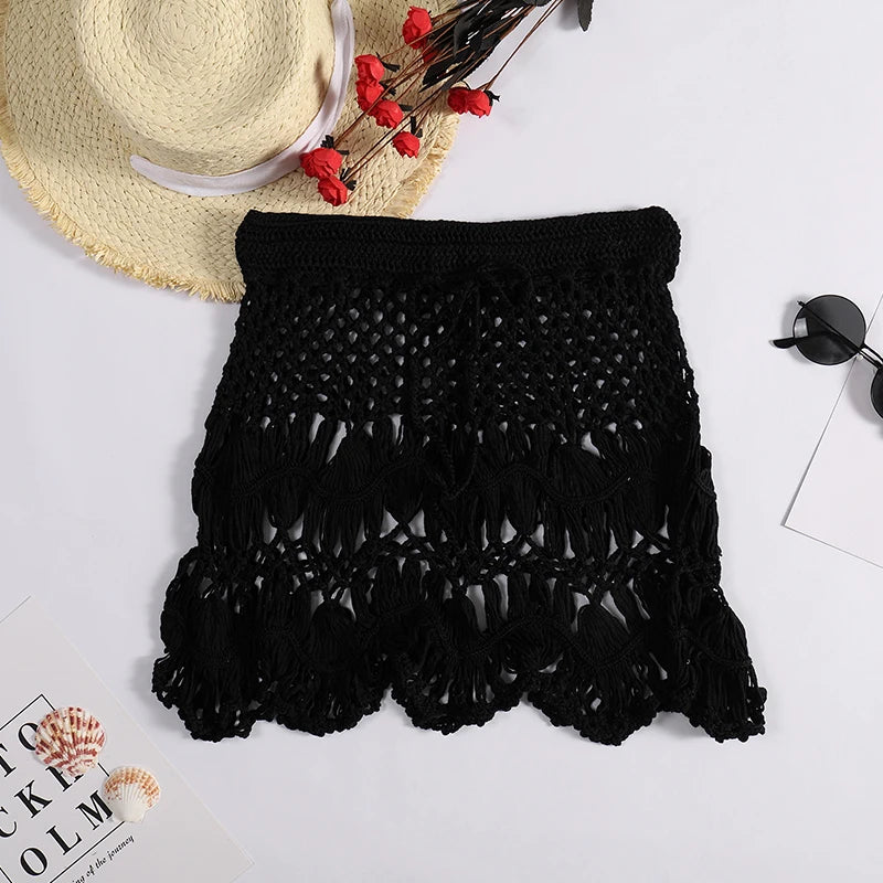 Crochet Hollow-Out Short Skirt — Beachwear Cover-Up