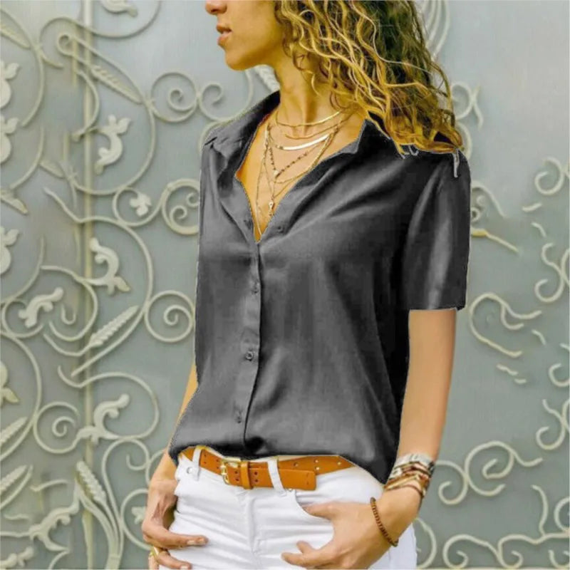 Classic Femme – Solid Color Short Sleeve Shirt