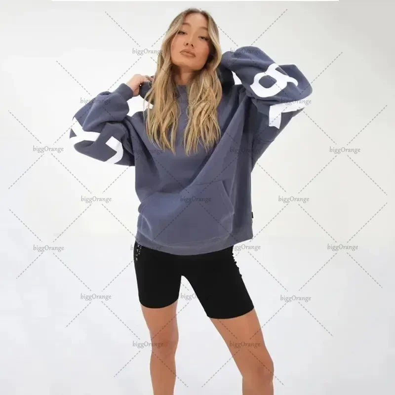 Oversized Letter Print Hoodie — Casual Streetwear, Y2K Inspired