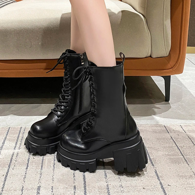 MotoChunk | 9CM Chunky Platform Ankle Boots – Non-Slip Combat Style