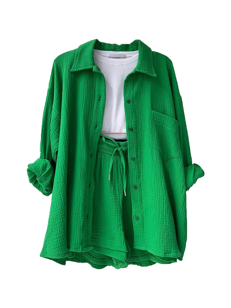 Button Muslin Shirt & Shorts Co-ord