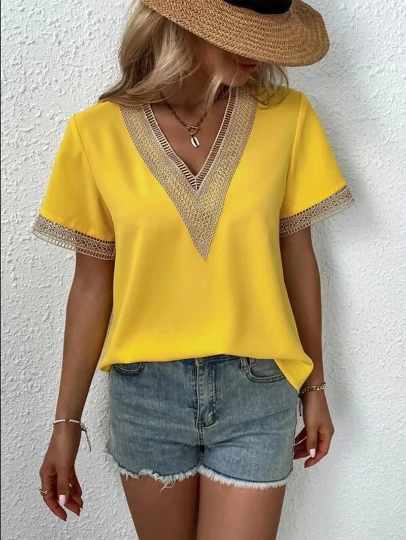 Romantic Edge – Casual Lace Trim T-Shirt
