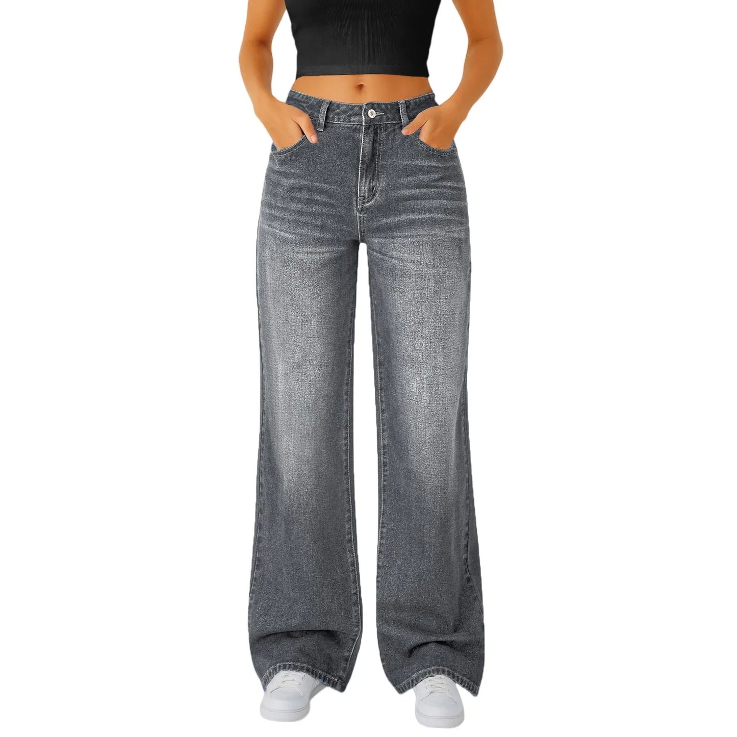 Floor-Length Straight Jeans — High Waist Y2K Denim