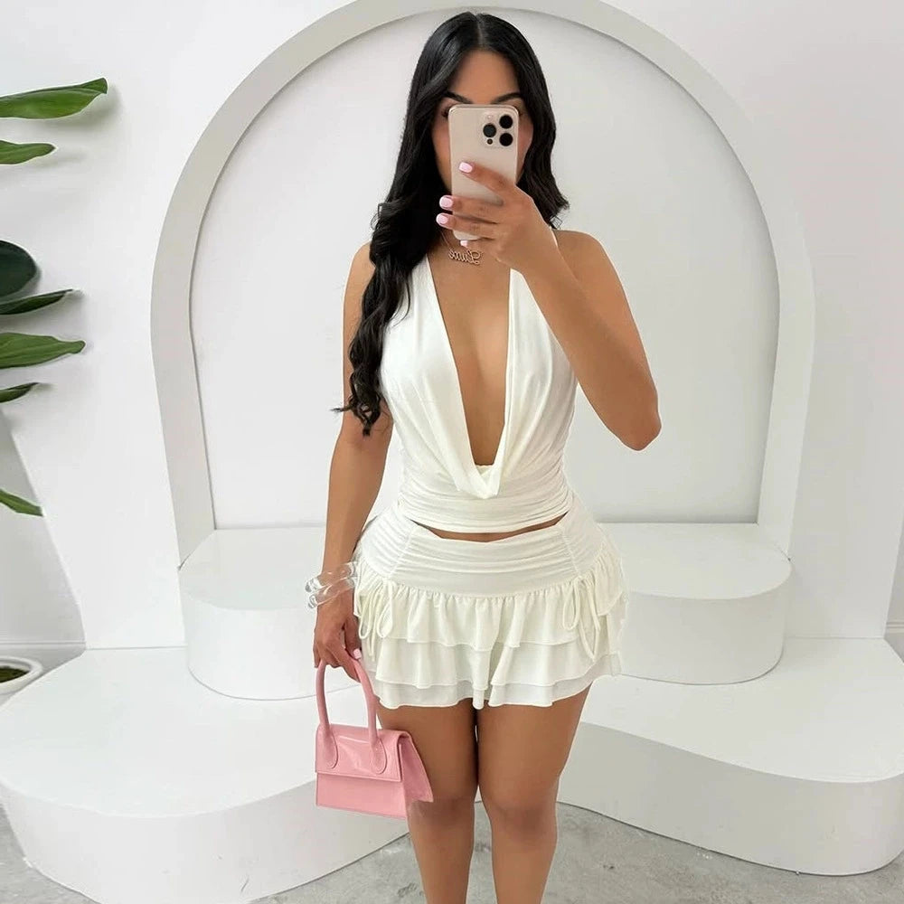 Swing Collar Top & Tiered Skirt Set