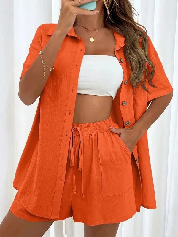 Mono Shirt Set – Solid Button Shirt & Relax Shorts