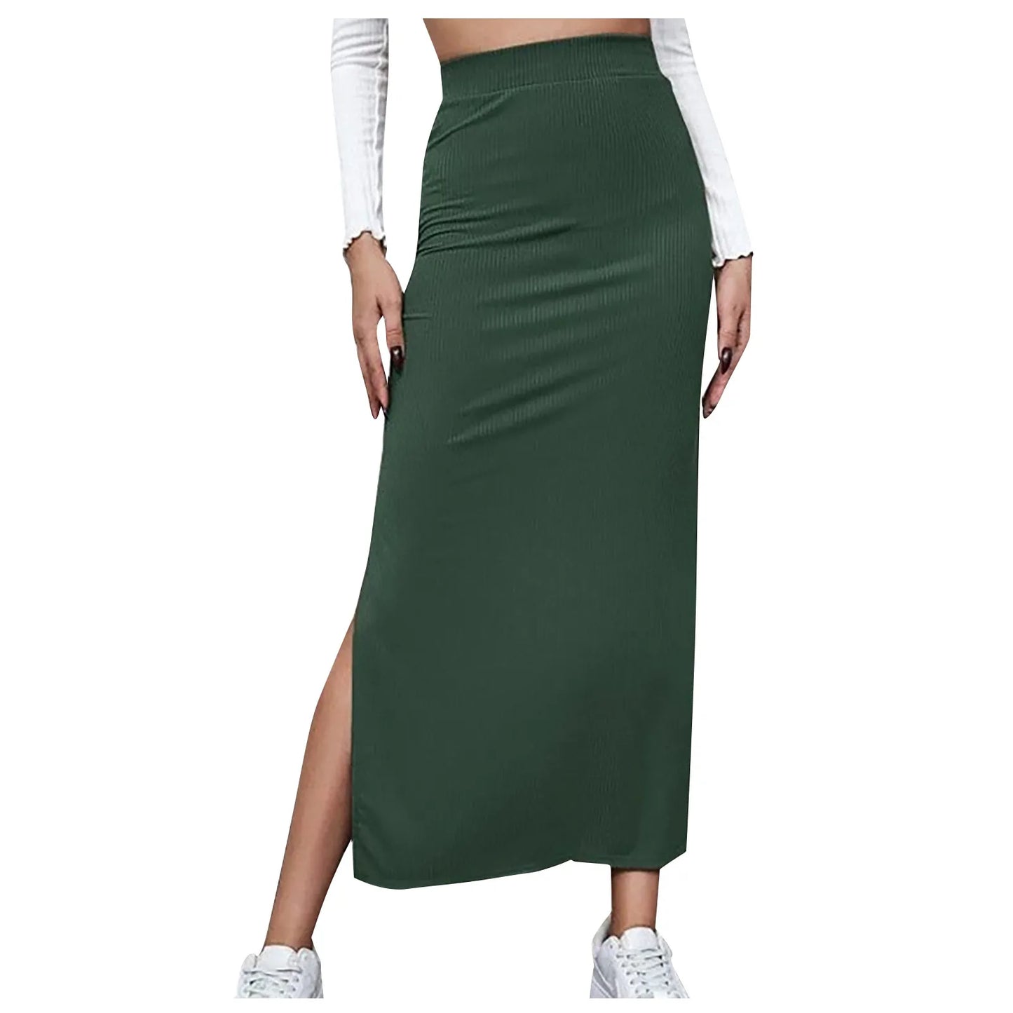Satin Midi Skirt with Slit — Slim Fit Office Wear