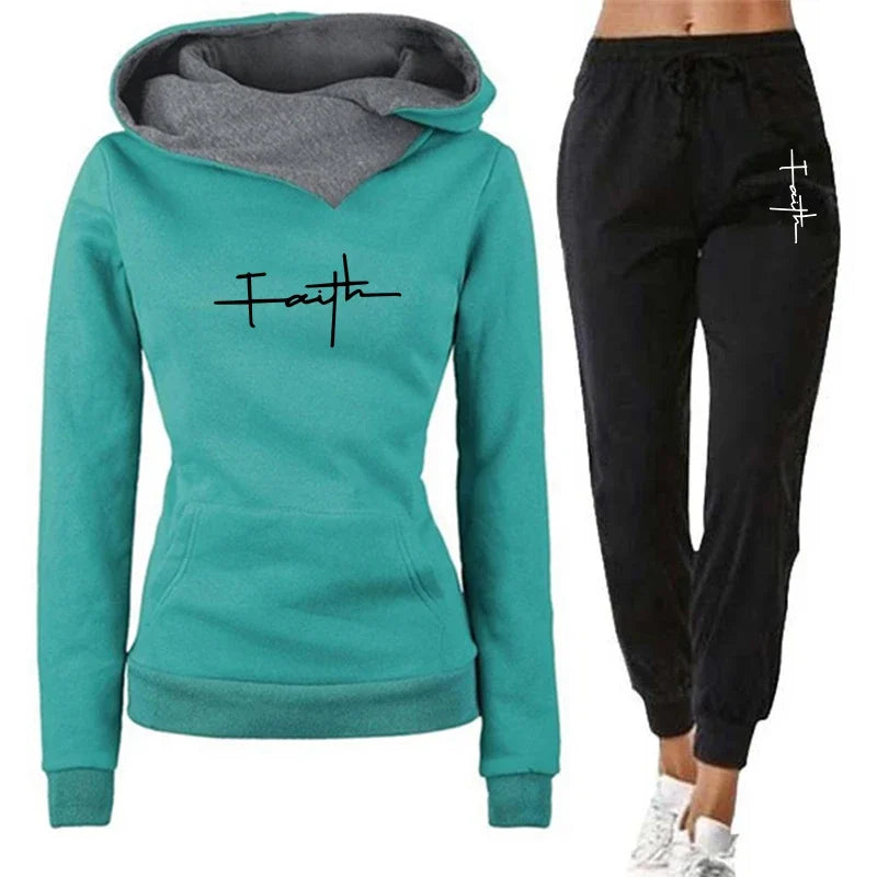 Casual Printed Sports Hoodie & Pants Set – Outdoor Jogging Suit