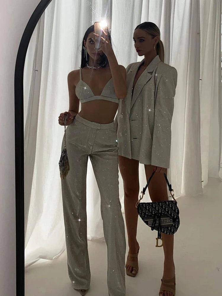 Sparkly Silver Blazer & Trousers Set
