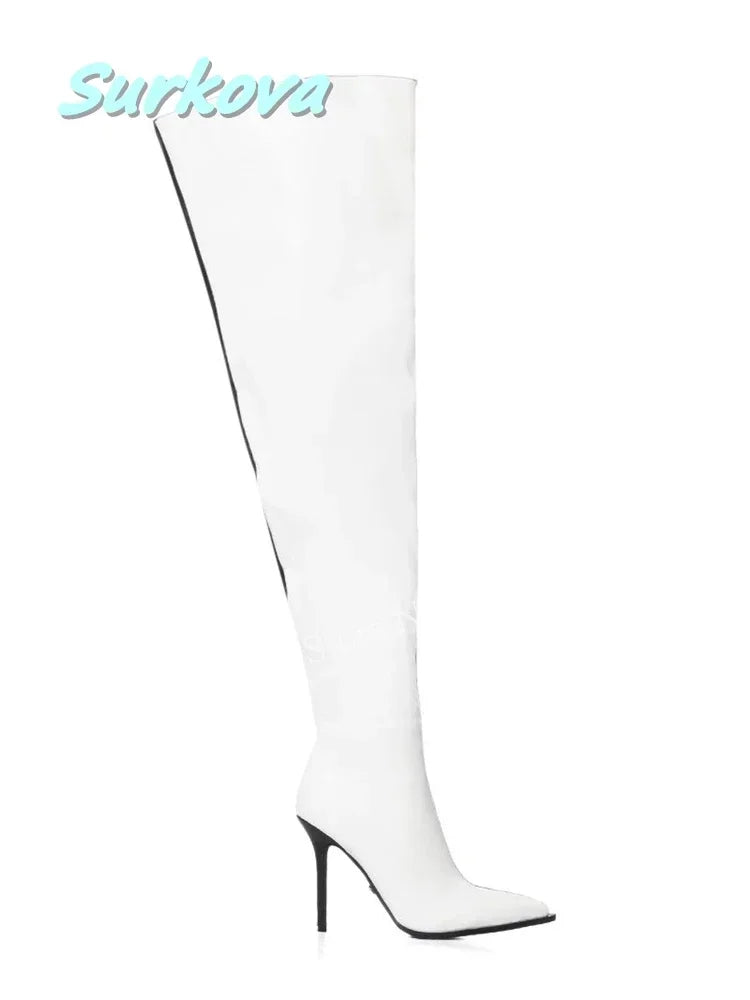 StilettoVibe | Pointed Toe Thin Heel Over-the-Knee Boots – Party Ready