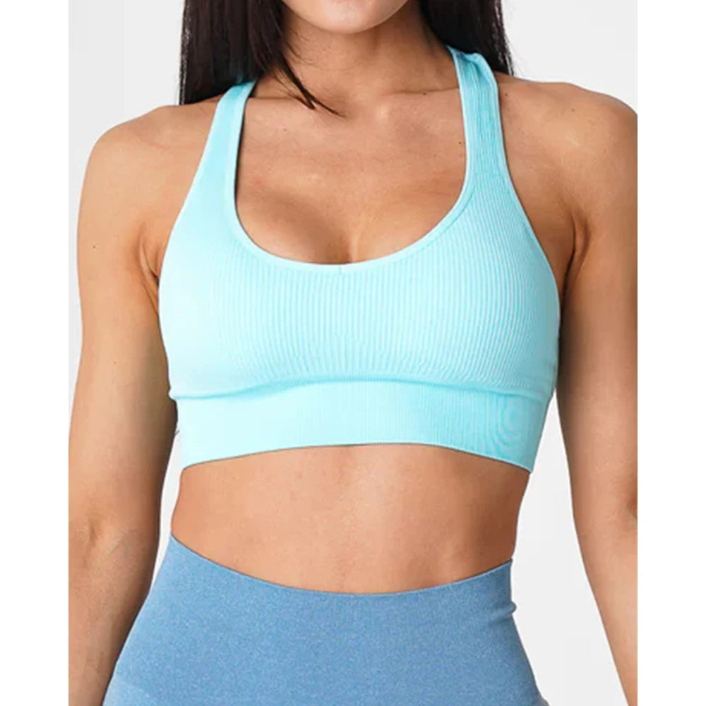 Galaxy Ribbed Seamless Bra — Breathable Spandex Fitness Top for Women