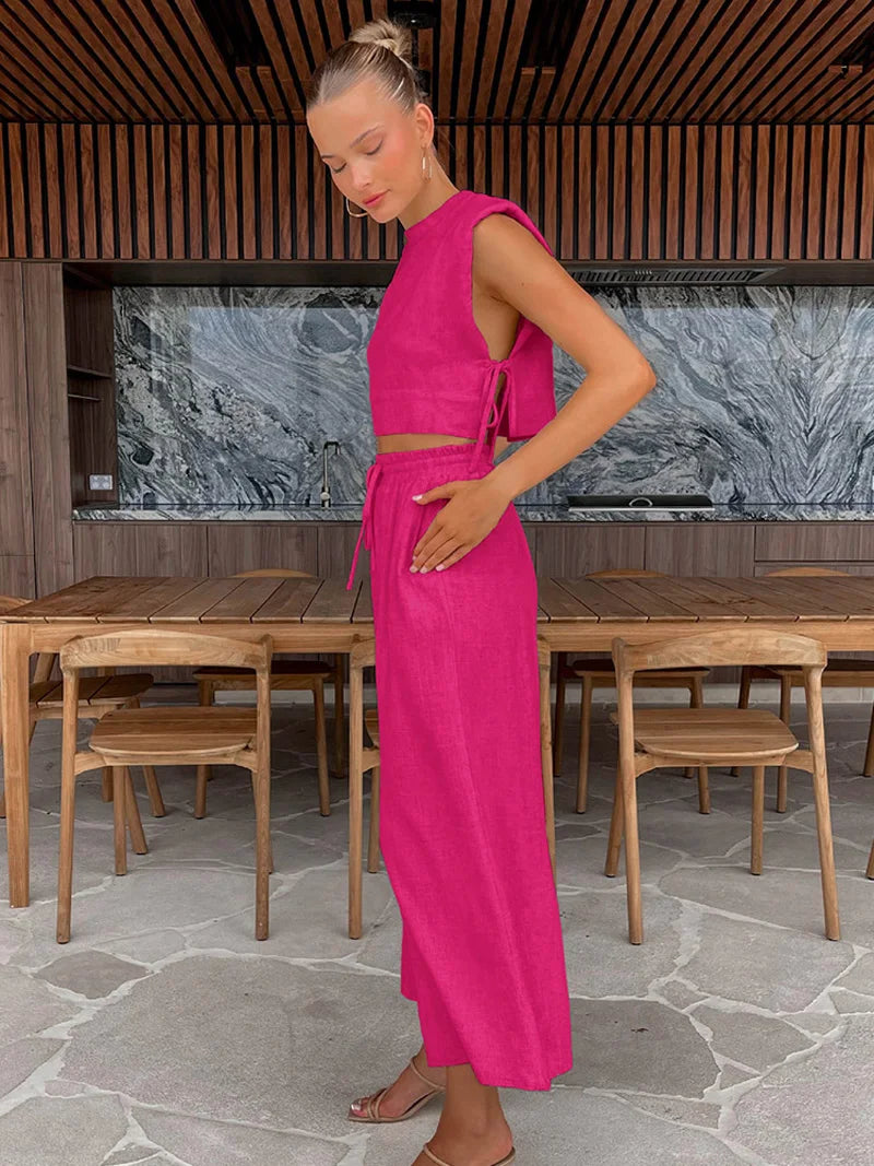 Holiday Linen Crop Set – Two-Piece Matching Outfit