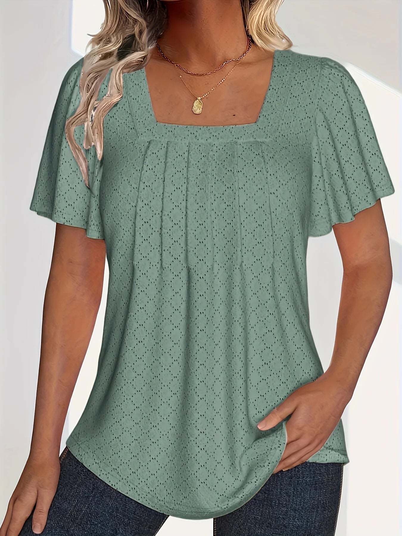 Grace & Ease – Plus Size Hollow Ruffle Sleeve Top