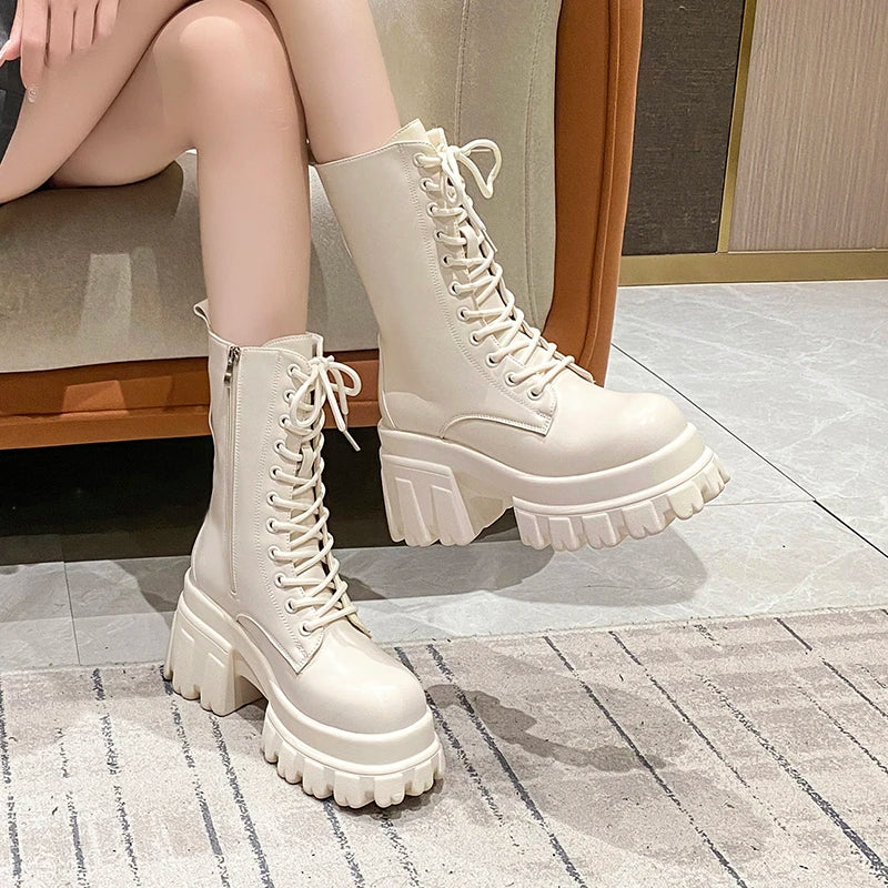 MotoChunk | 9CM Chunky Platform Ankle Boots – Non-Slip Combat Style