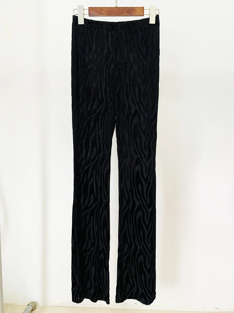 Velvet Embossed Top & Flared Pants Set