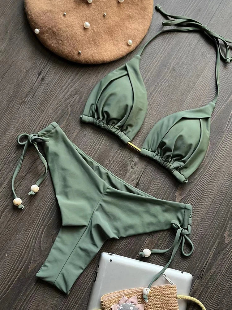 Solid Bandage Bikini Set – Push-Up Triangle Fit