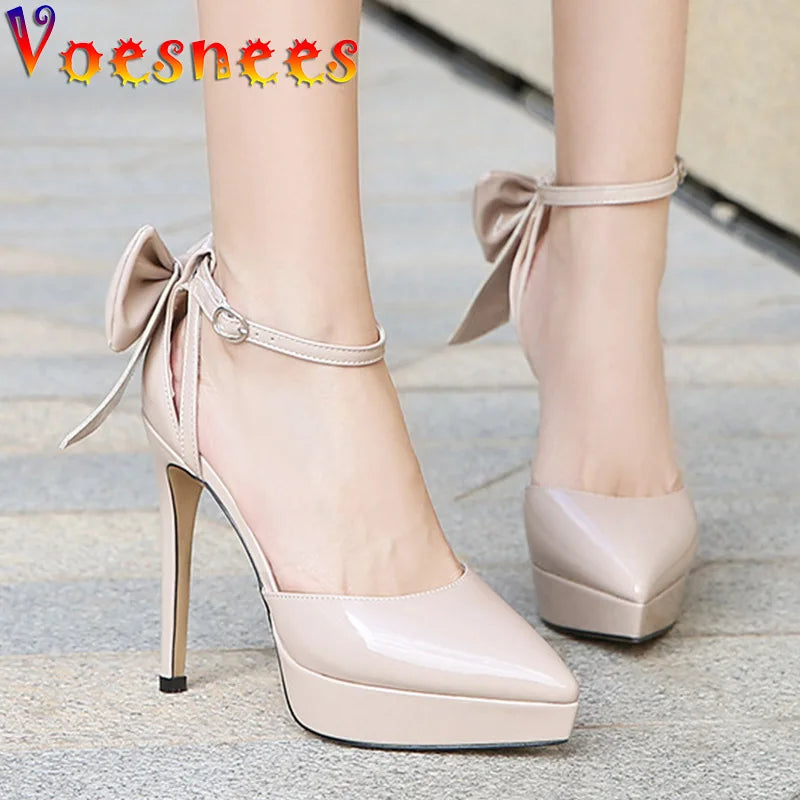 Voesnees | Pointed Toe 12CM Stiletto Pumps – Bow-Knot Detail