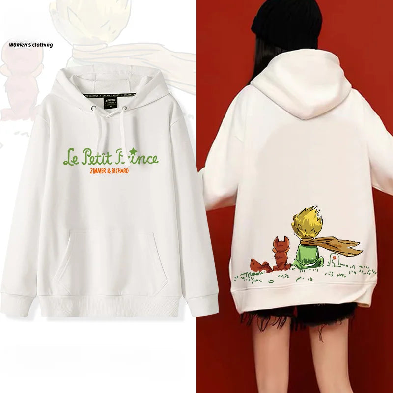 Little Prince Graphic Hoodie — Hand-Drawn Style, Plush Autumn/Winter