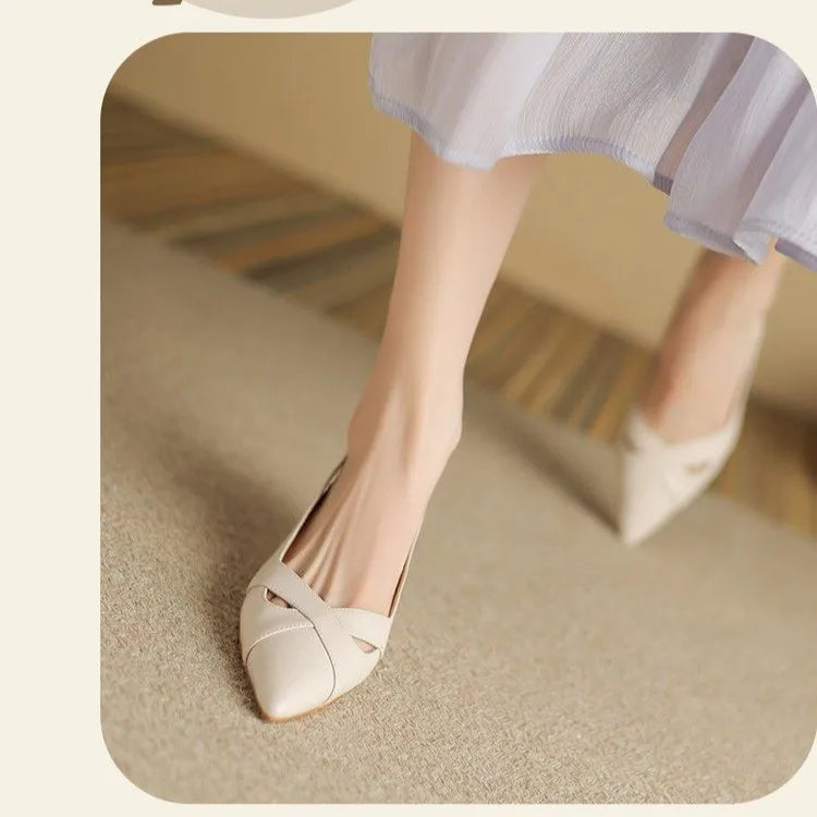 BreezePoint | Hollow Pointed Toe Low Heel Sandals – Breathable & Comfortable