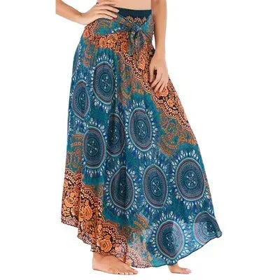 Black Patchwork Bandage Skirt — Ankle-Length