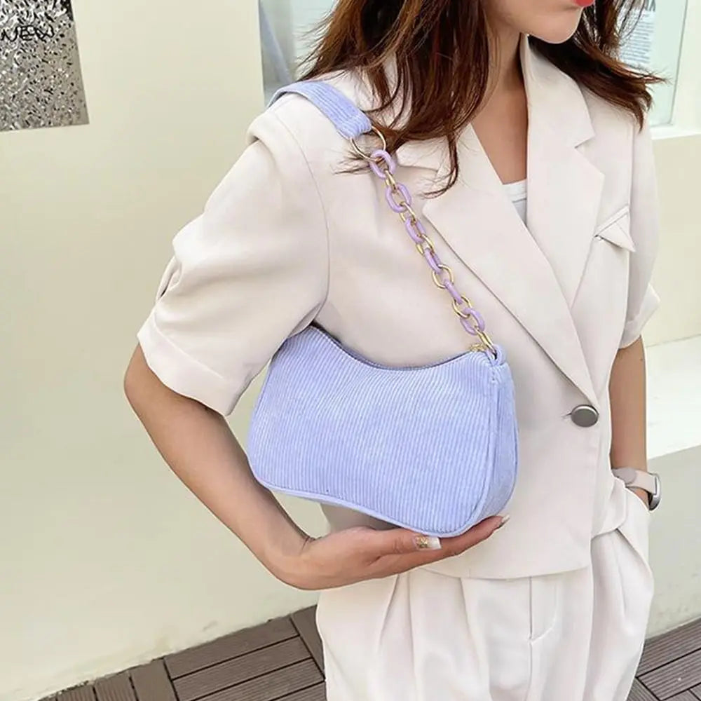 Vintage Corduroy Underarm Bag | Casual Zipper Clutch