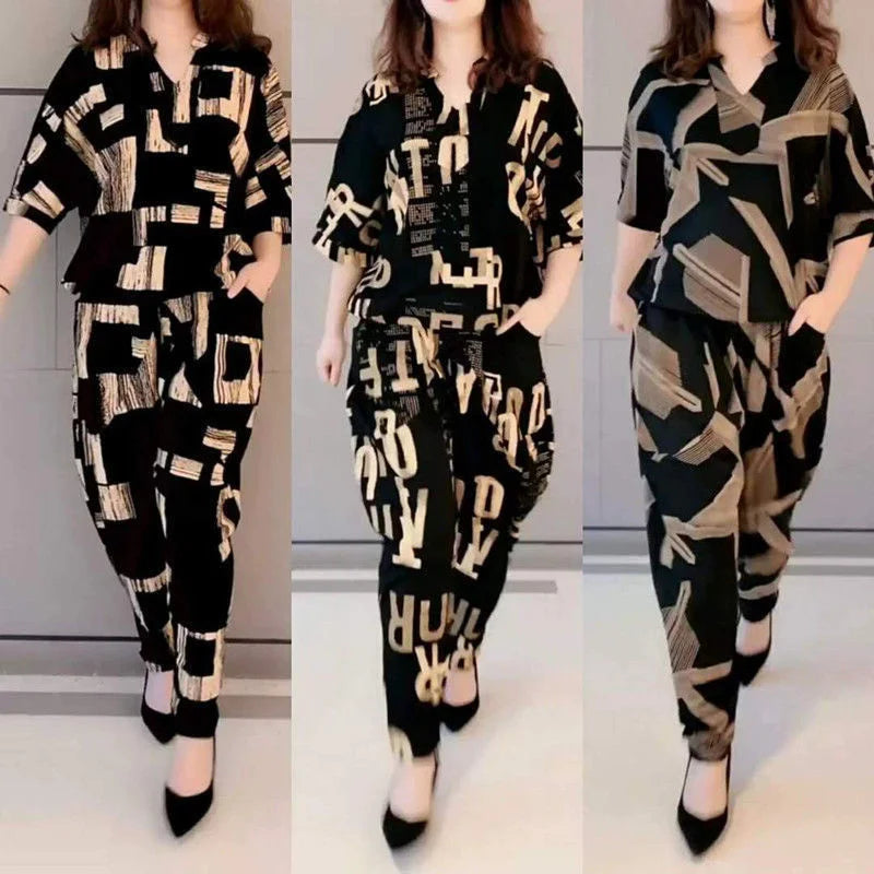 Loose Print Top & Harem Pants Set – Casual Two Piece Outfit