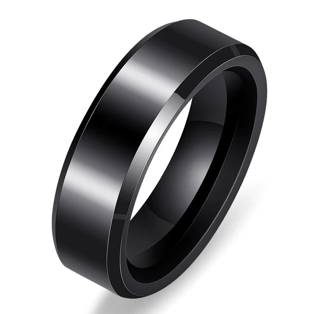 6mm Black & White Ceramic Ring – Crystal Inlay Wedding Band