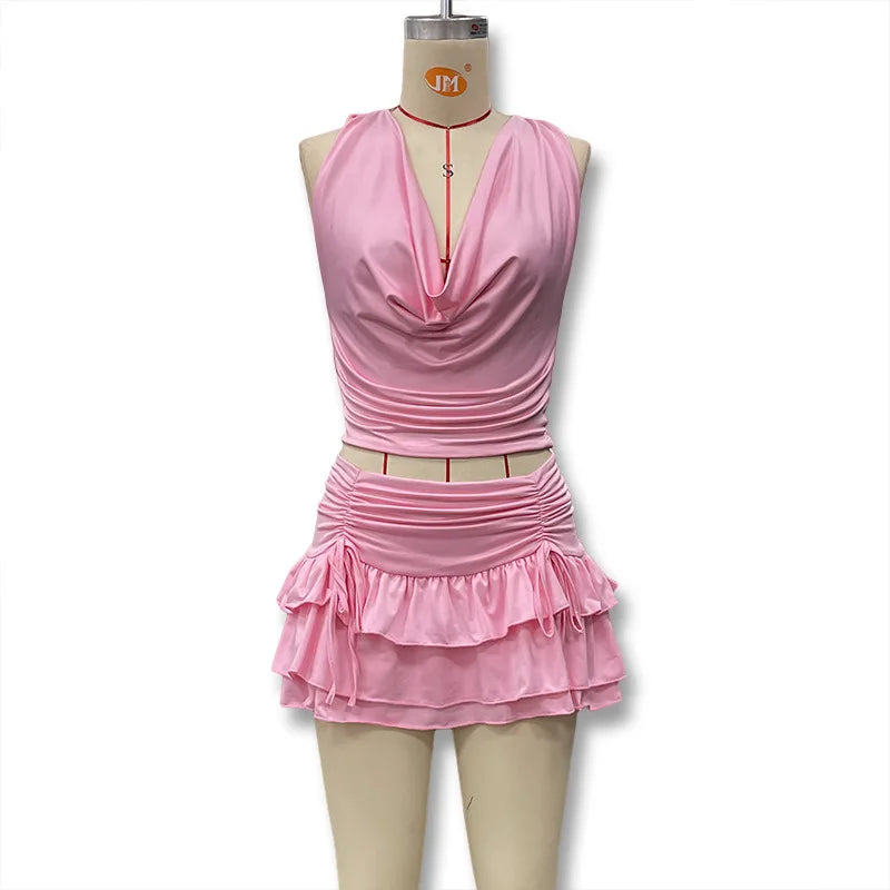 Swing Collar Top & Tiered Skirt Set