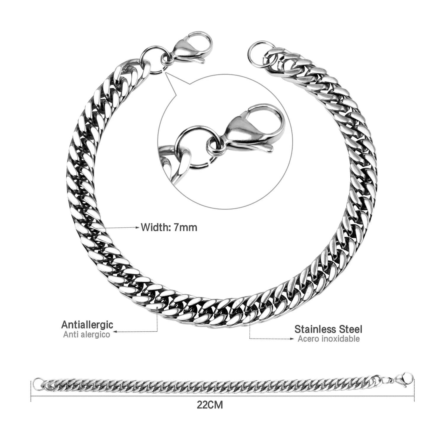 Cuban Chain Bracelet – Stainless Steel, Gold-Tone, Punk Style Jewelry for Men & Women