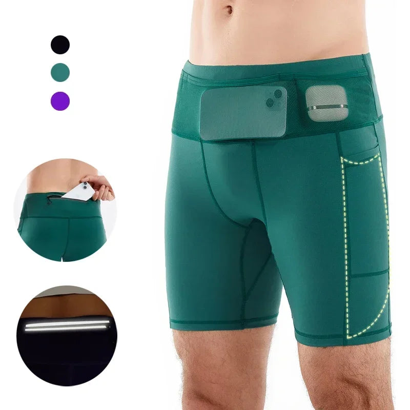 Multi-Pocket Compression Marathon Shorts – Quick Dry Jogging & Cycling