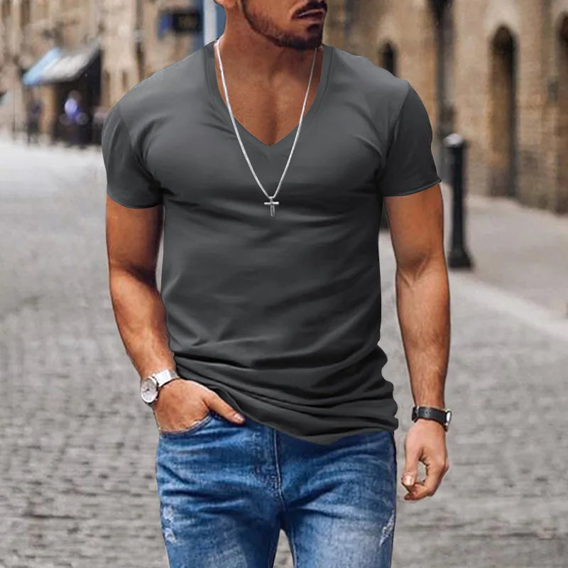 Slim Fit V-Neck Tee – Solid Color