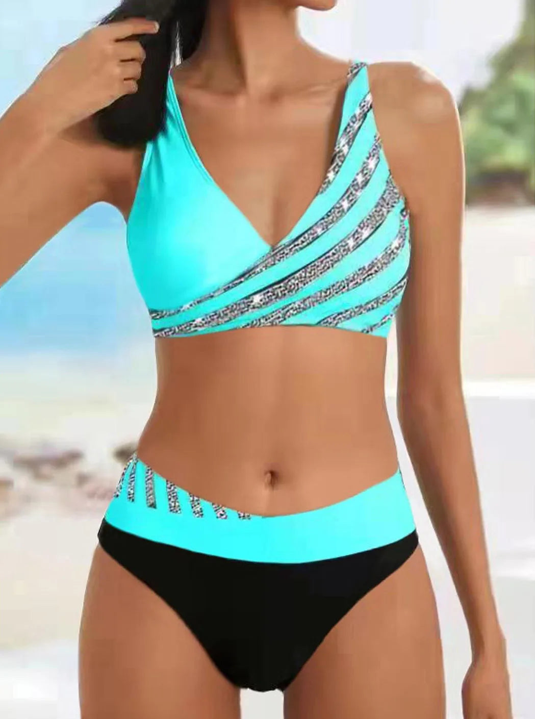 Floral V-Neck Tankini with High-Waisted Bottoms