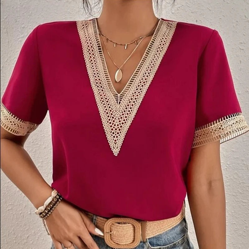 Romantic Edge – Casual Lace Trim T-Shirt