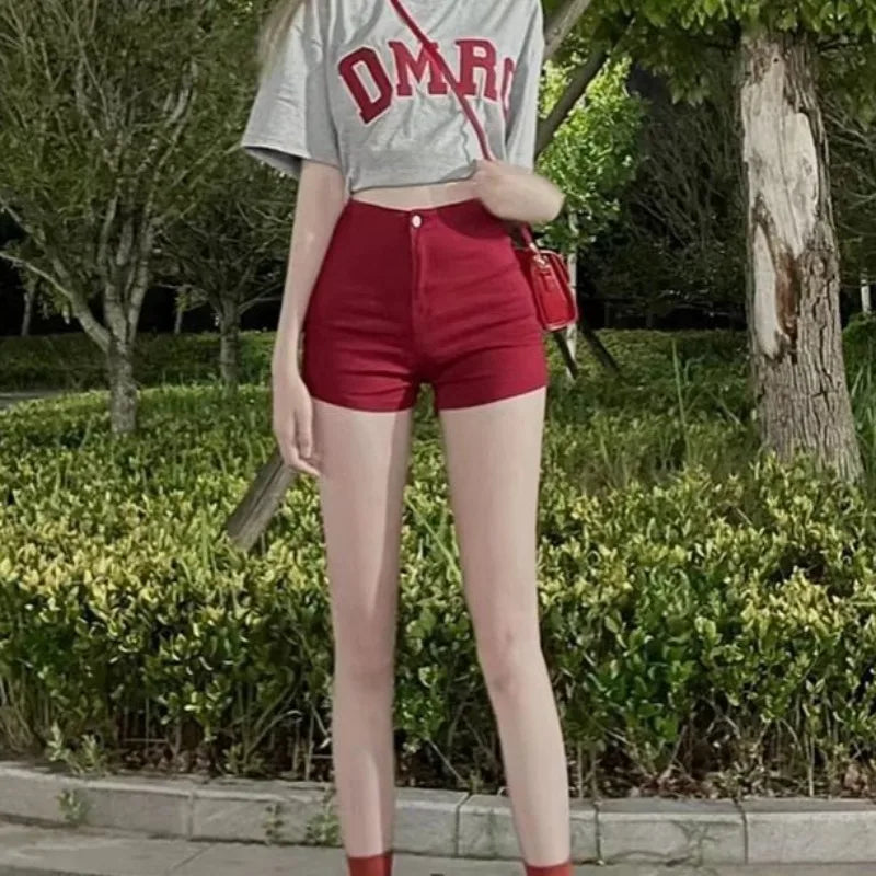 Skinny High Waist Jean Shorts — Red Coquette Denim