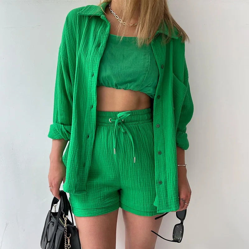 Button Muslin Shirt & Shorts Co-ord