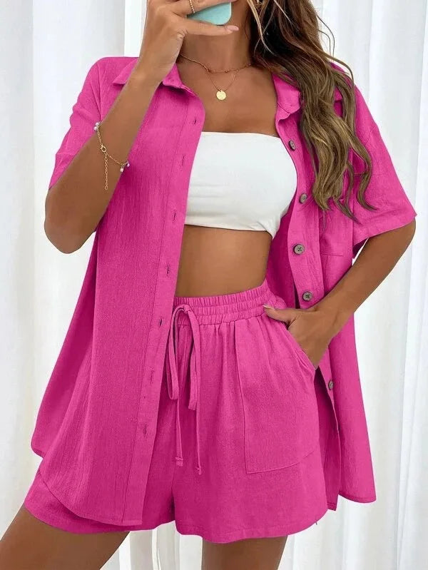 Mono Shirt Set – Solid Button Shirt & Relax Shorts